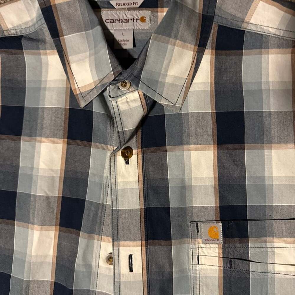 Carhartt Plaid Shirt Size L Blue Short Sleeve Relaxed